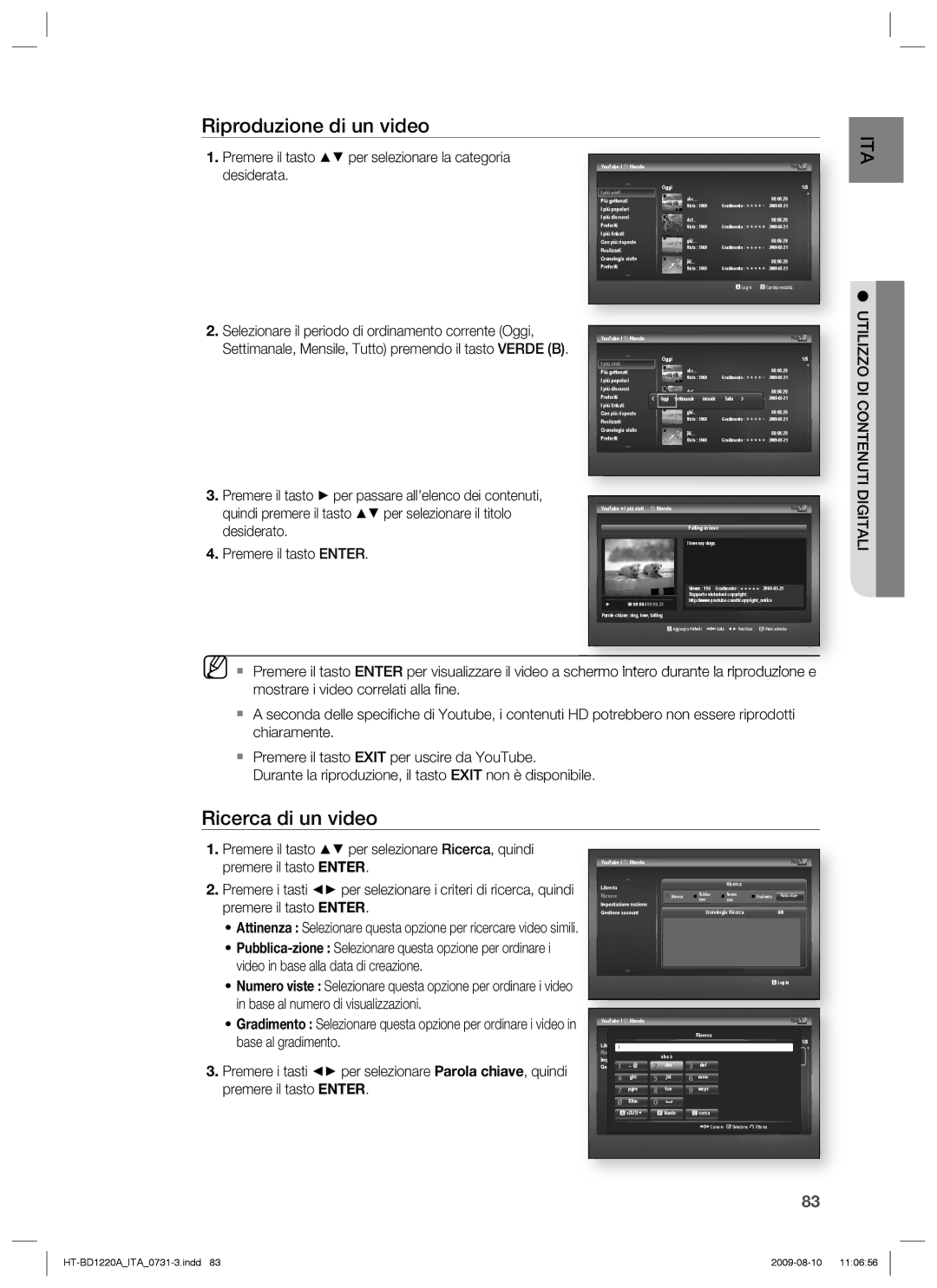 Samsung HT-BD1220R/XET manual Riproduzione di un video, Ricerca di un video 