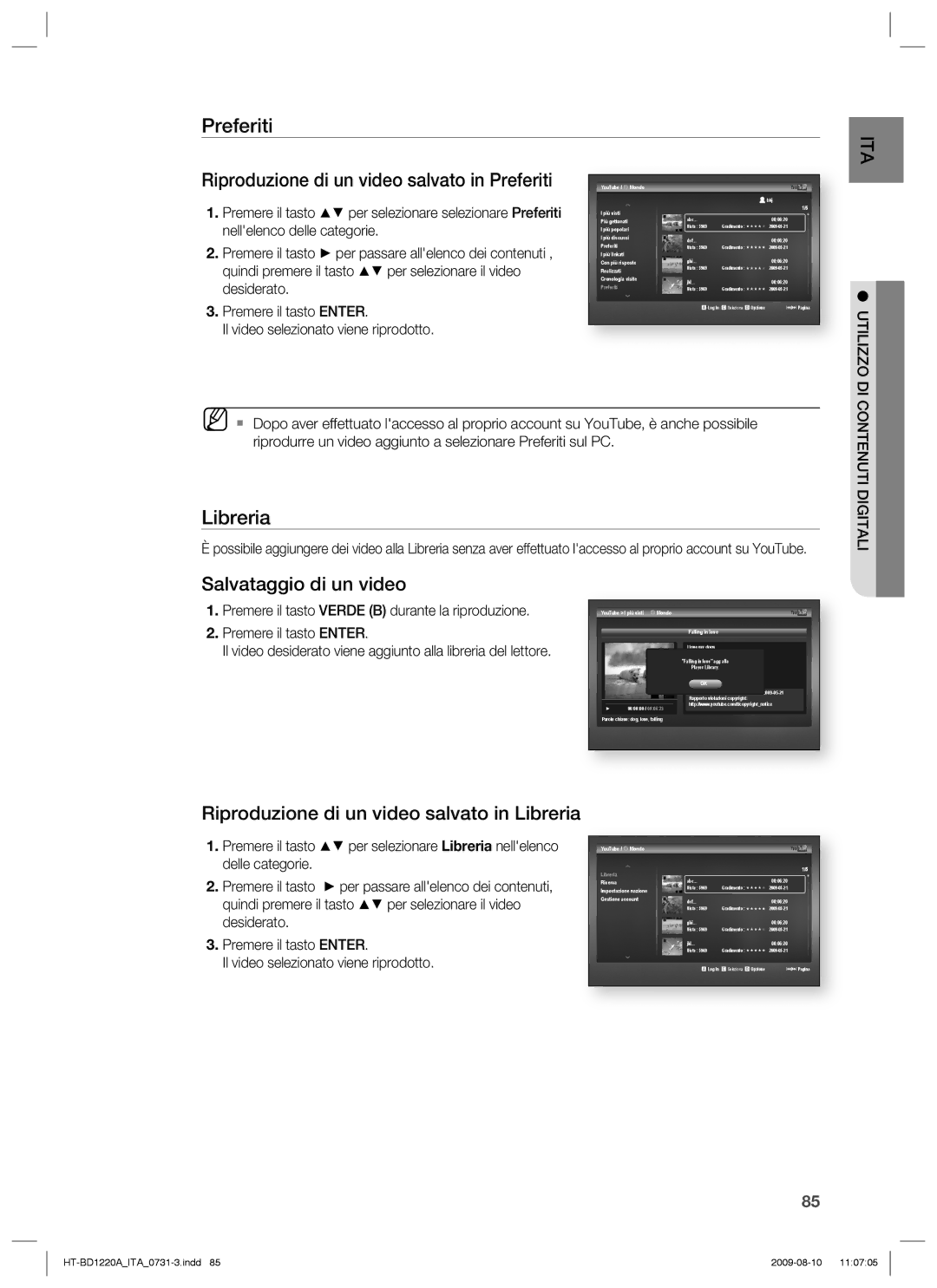 Samsung HT-BD1220R/XET manual Libreria, Utilizzo DI, Contenuti Digitali 