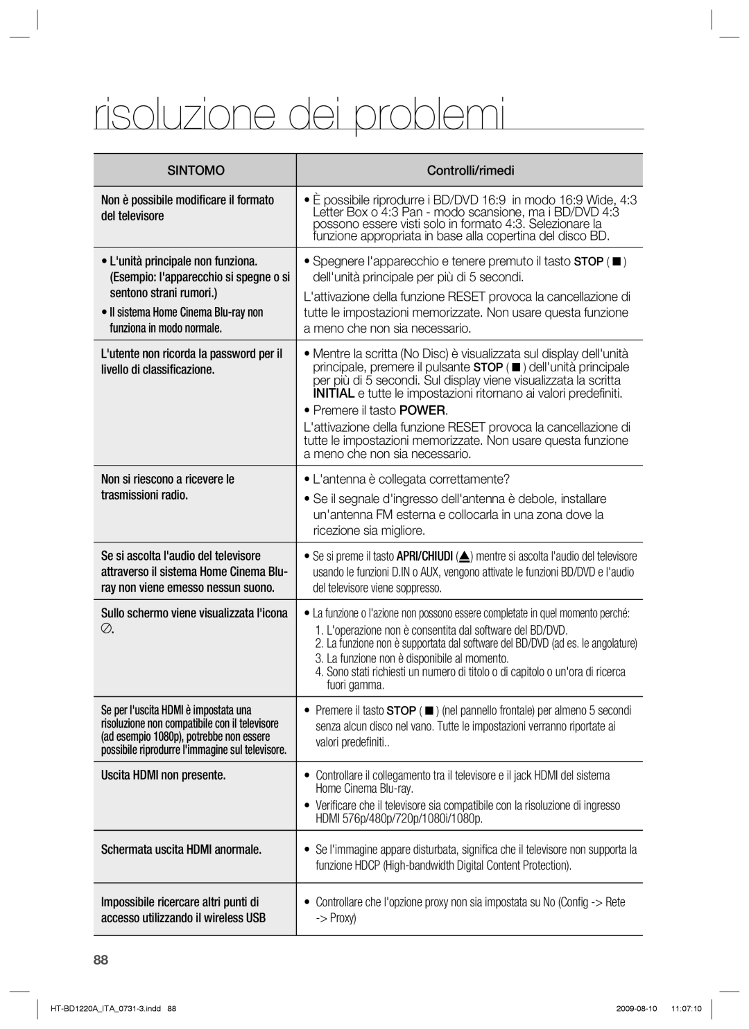 Samsung HT-BD1220R/XET Del televisore, Possono essere visti solo in formato 43. Selezionare la, Sentono strani rumori 