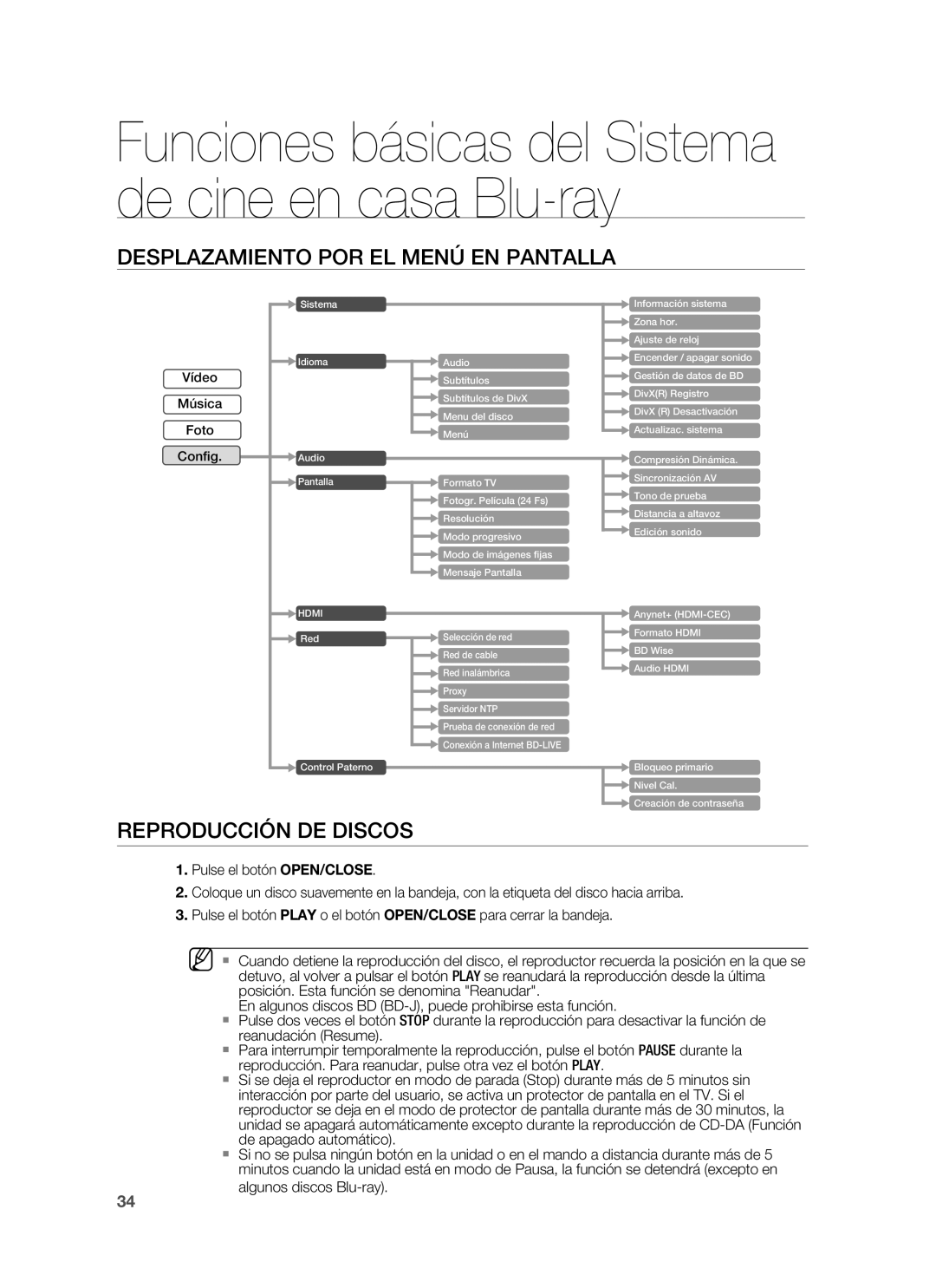 Samsung HT-BD1250R/EDC, HT-BD1250R/XET, HT-BD1255R/XET manual Desplazamiento POR EL Menú EN Pantalla, Reproducción DE Discos 