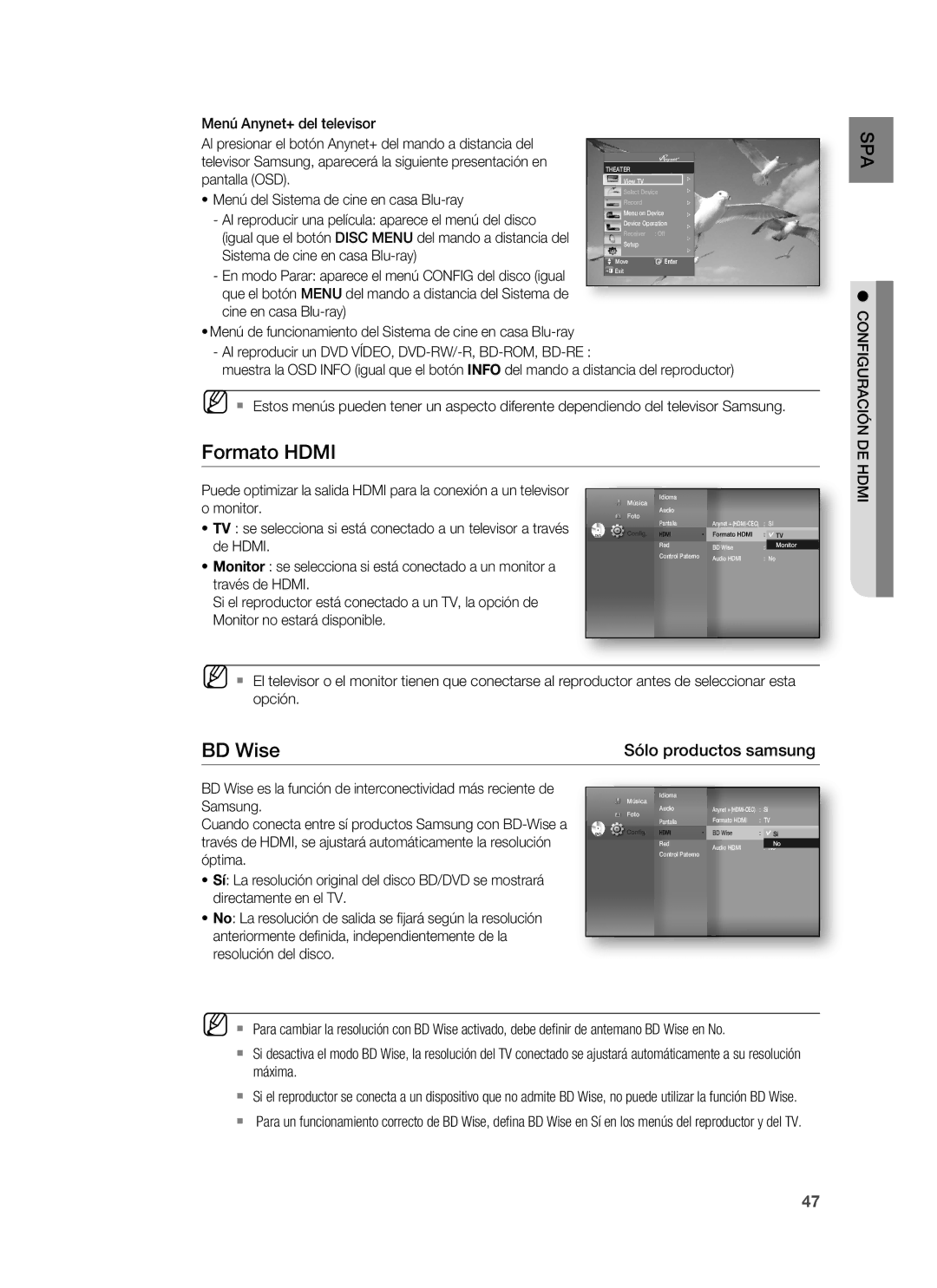 Samsung HT-BD1255R/XET, HT-BD1250R/XET, HT-BD1250R/EDC manual Configuración DE Hdmi 