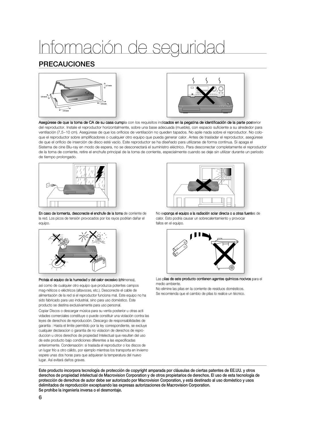 Samsung HT-BD1250R/XET, HT-BD1250R/EDC, HT-BD1255R/XET manual Precauciones 