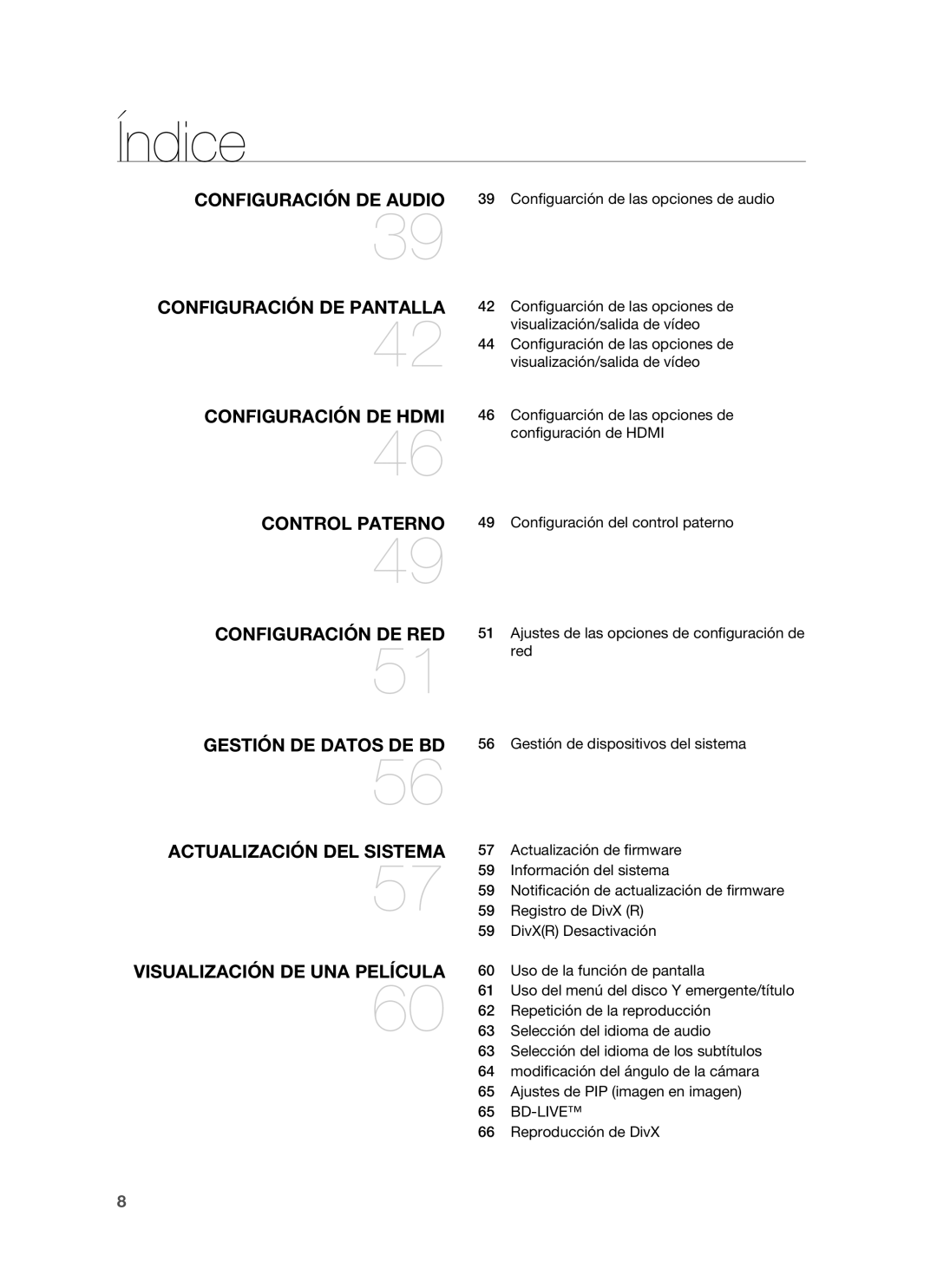 Samsung HT-BD1255R/XET Conﬁguarción de las opciones de, Visualización/salida de vídeo, Conﬁguración de las opciones de 