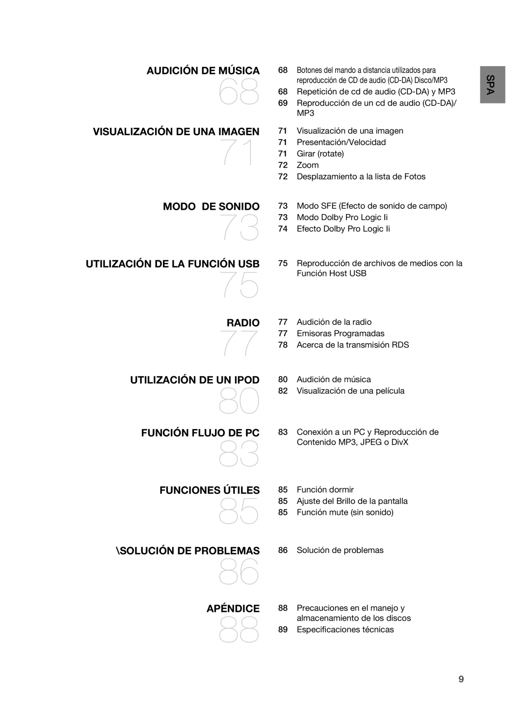 Samsung HT-BD1250R/XET, HT-BD1250R/EDC manual Funciones Útiles \SOLUCIÓN DE Problemas Apéndice, Especiﬁcaciones técnicas 