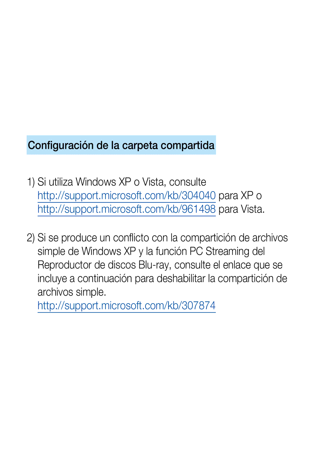 Samsung HT-BD1250R/EDC, HT-BD1250R/XET, HT-BD7200R/XET, HT-BD1255R/XET manual Configuración de la carpeta compartida 