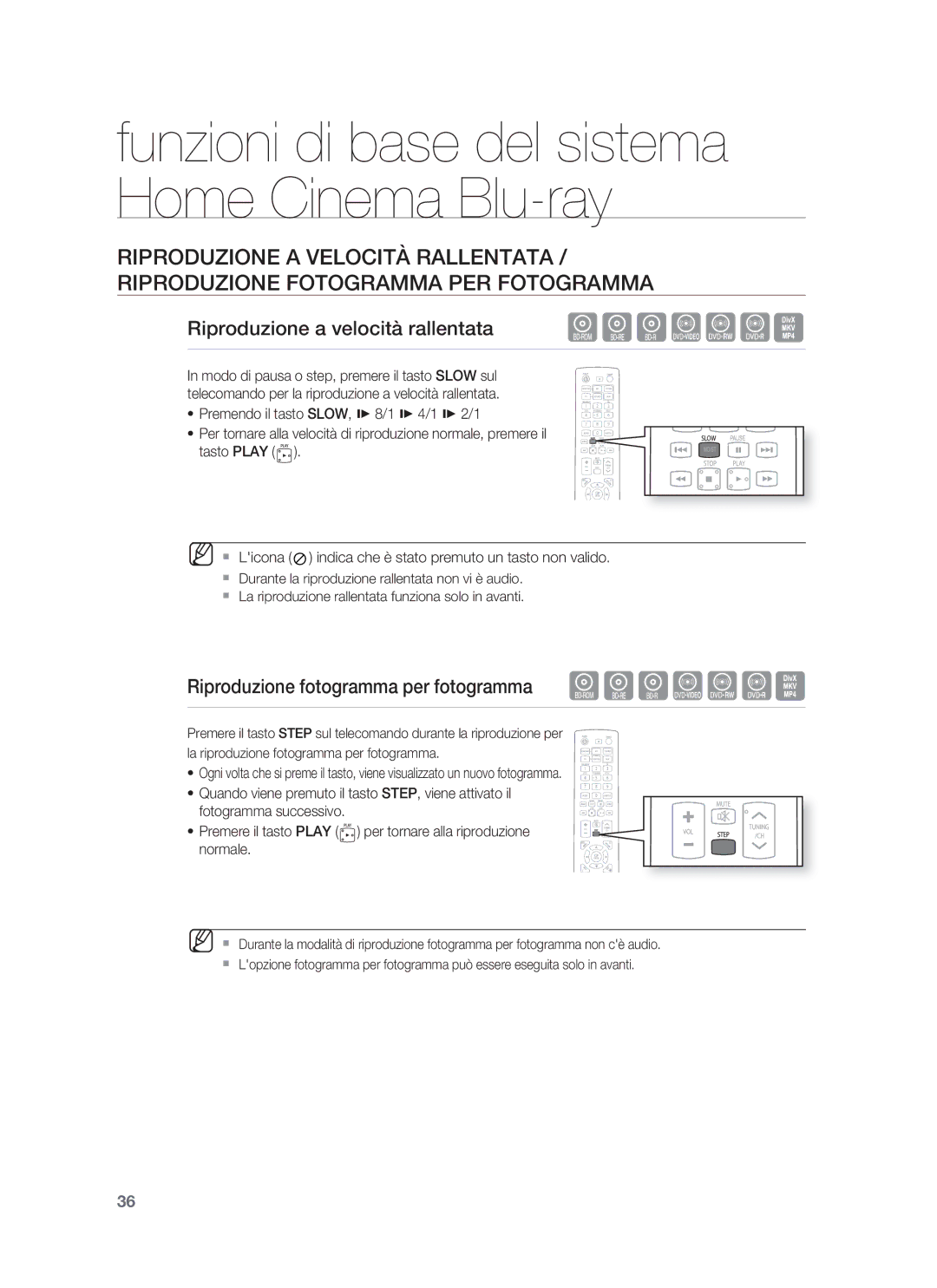 Samsung HT-BD1250R/XET, HT-BD1255R/XET Riproduzione a velocità rallentata, Riproduzione fotogramma per fotogramma hgfZCV 