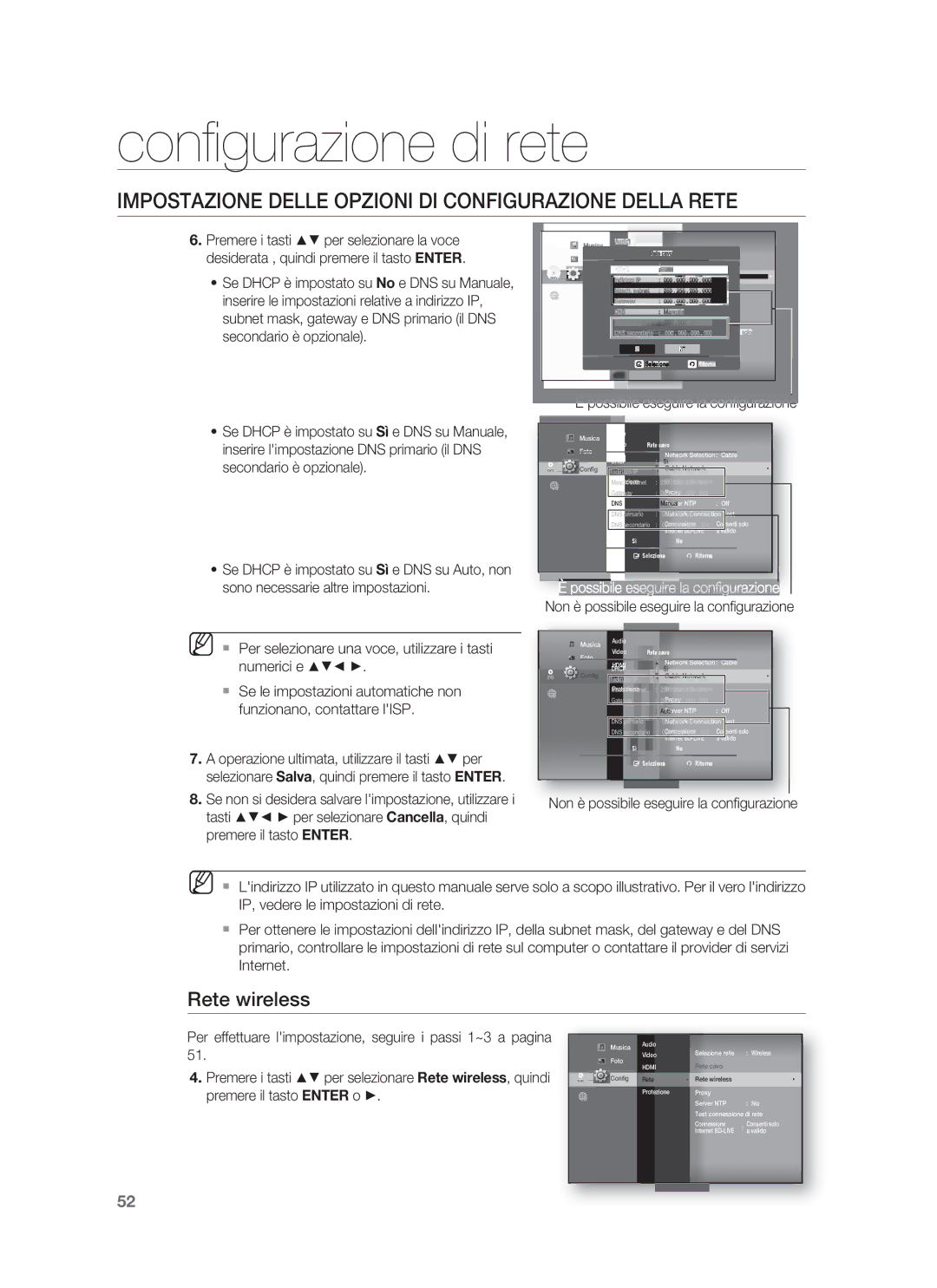 Samsung HT-BD1250R/XET, HT-BD1255R/XET manual Rete wireless, Possibile eseguire la conﬁ gurazione 