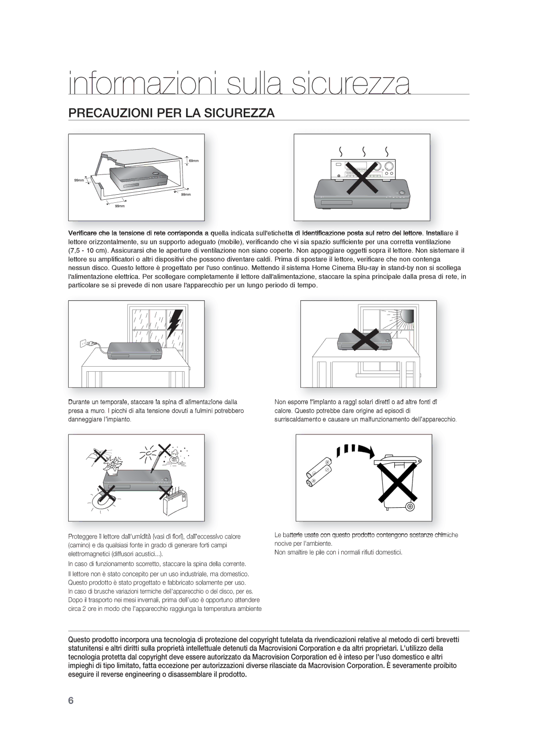 Samsung HT-BD1250R/XET, HT-BD1255R/XET manual Precauzioni PER LA Sicurezza 