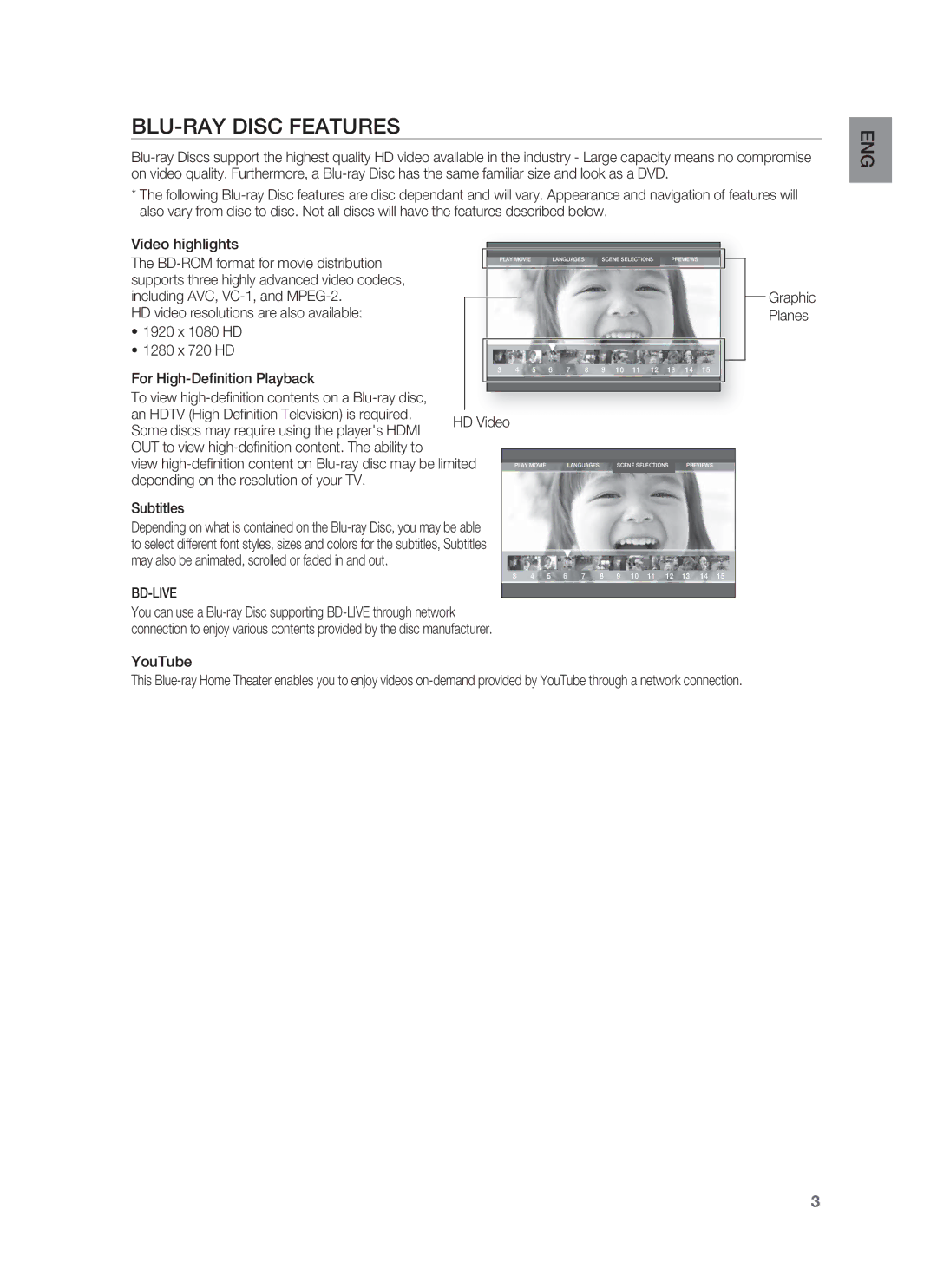 Samsung HT-BD1252, HT-BD1255 user manual BLU-RAY Disc Features, Bd-Live 