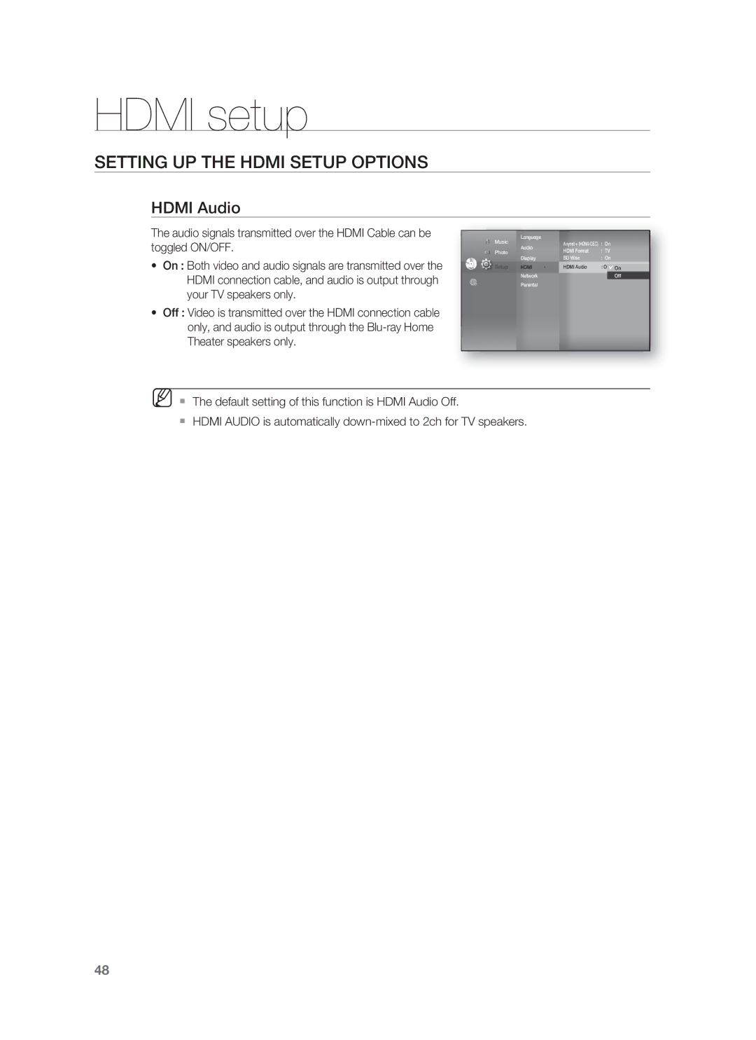 Samsung HT-BD1255, HT-BD1252 user manual Hdmi Audio 