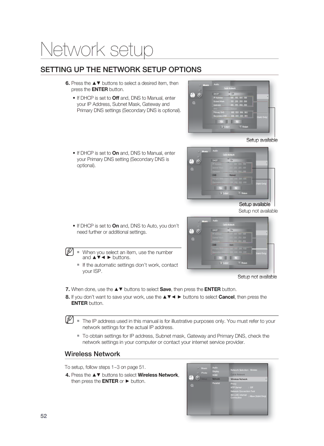 Samsung HT-BD1255, HT-BD1252 user manual Network setup, Wireless Network 