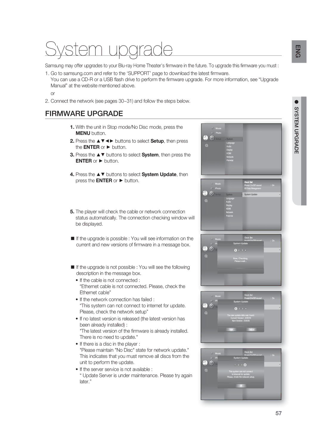 Samsung HT-BD1252, HT-BD1255 user manual System upgrade, Firmware Upgrade 