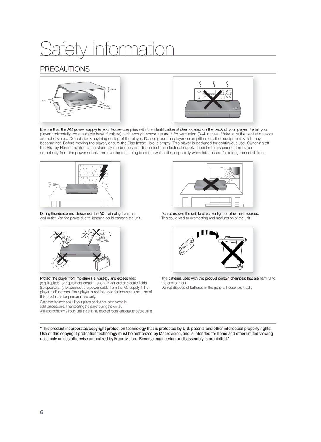 Samsung HT-BD1255, HT-BD1252 user manual Precautions 