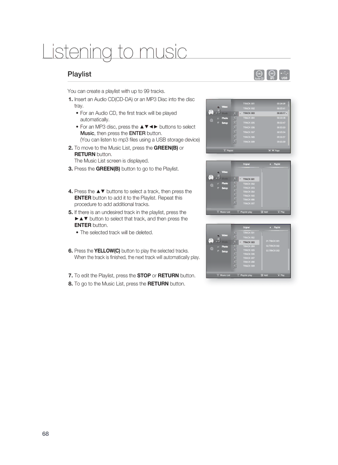 Samsung HT-BD1255, HT-BD1252 user manual Playlist 