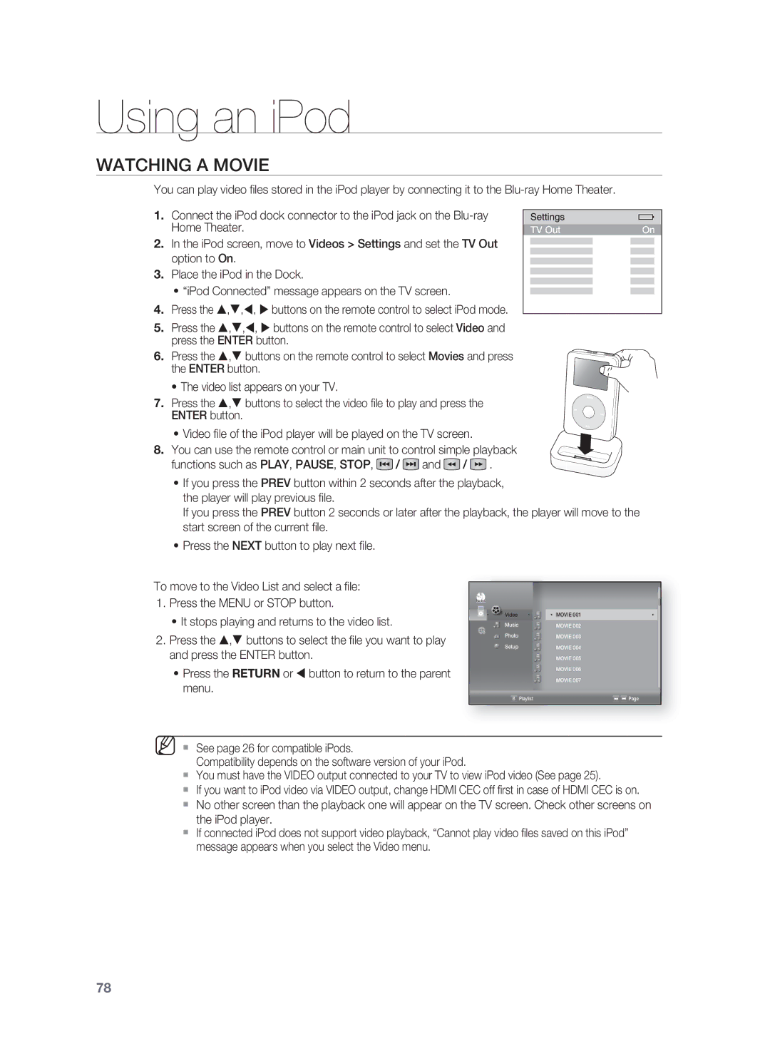 Samsung HT-BD1255, HT-BD1252 user manual Watching a Movie 