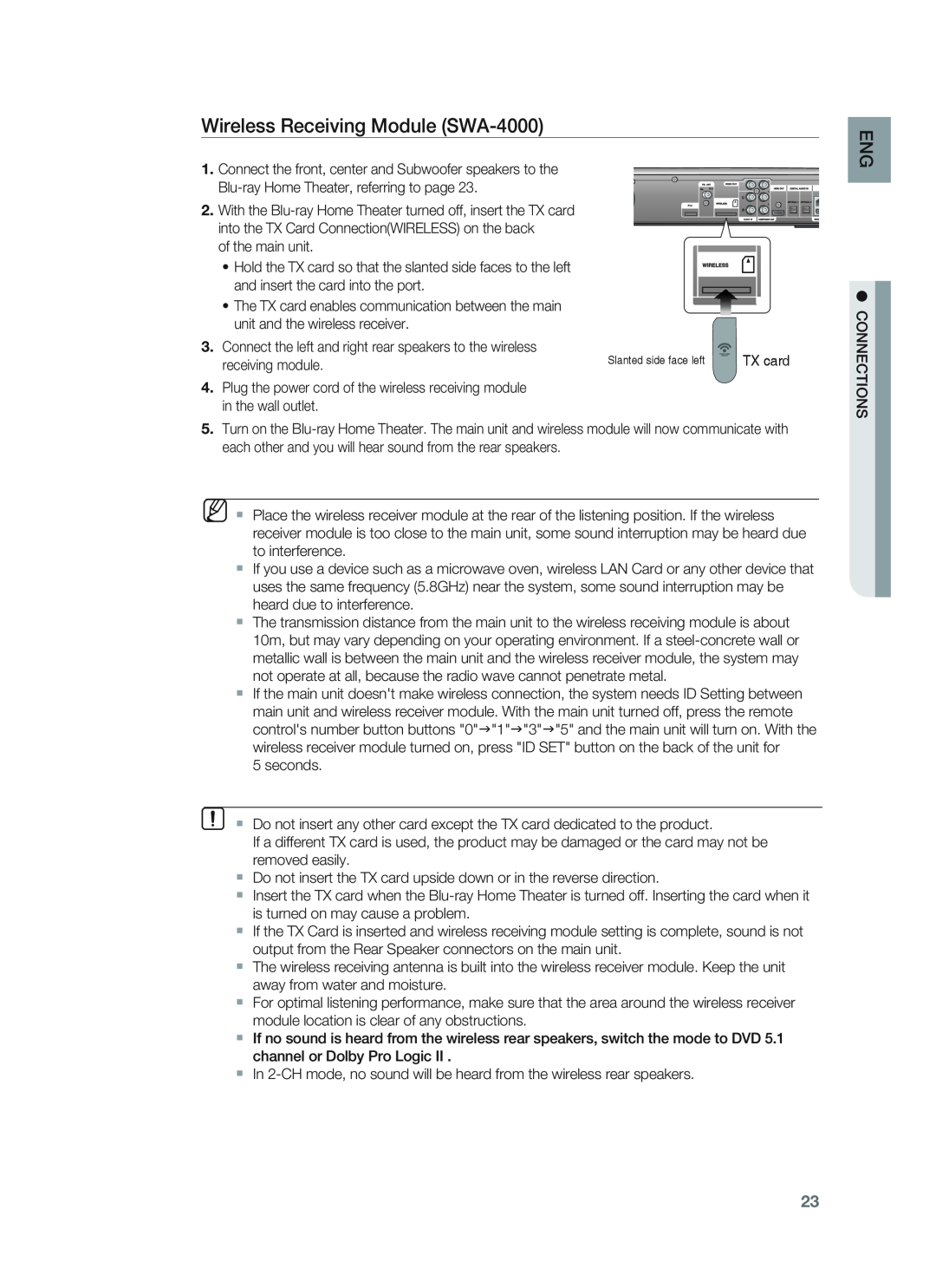 Samsung HT-BD1252, HT-BD1255 user manual Wireless Receiving Module SWA-4000 