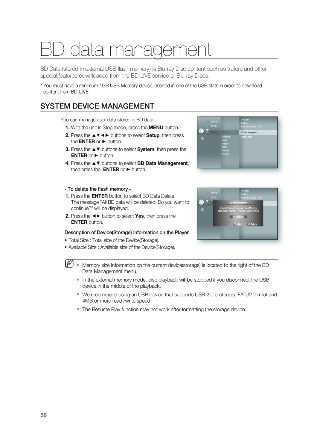 Samsung HT-BD1255, HT-BD1252 user manual BD data management, System Device Management 