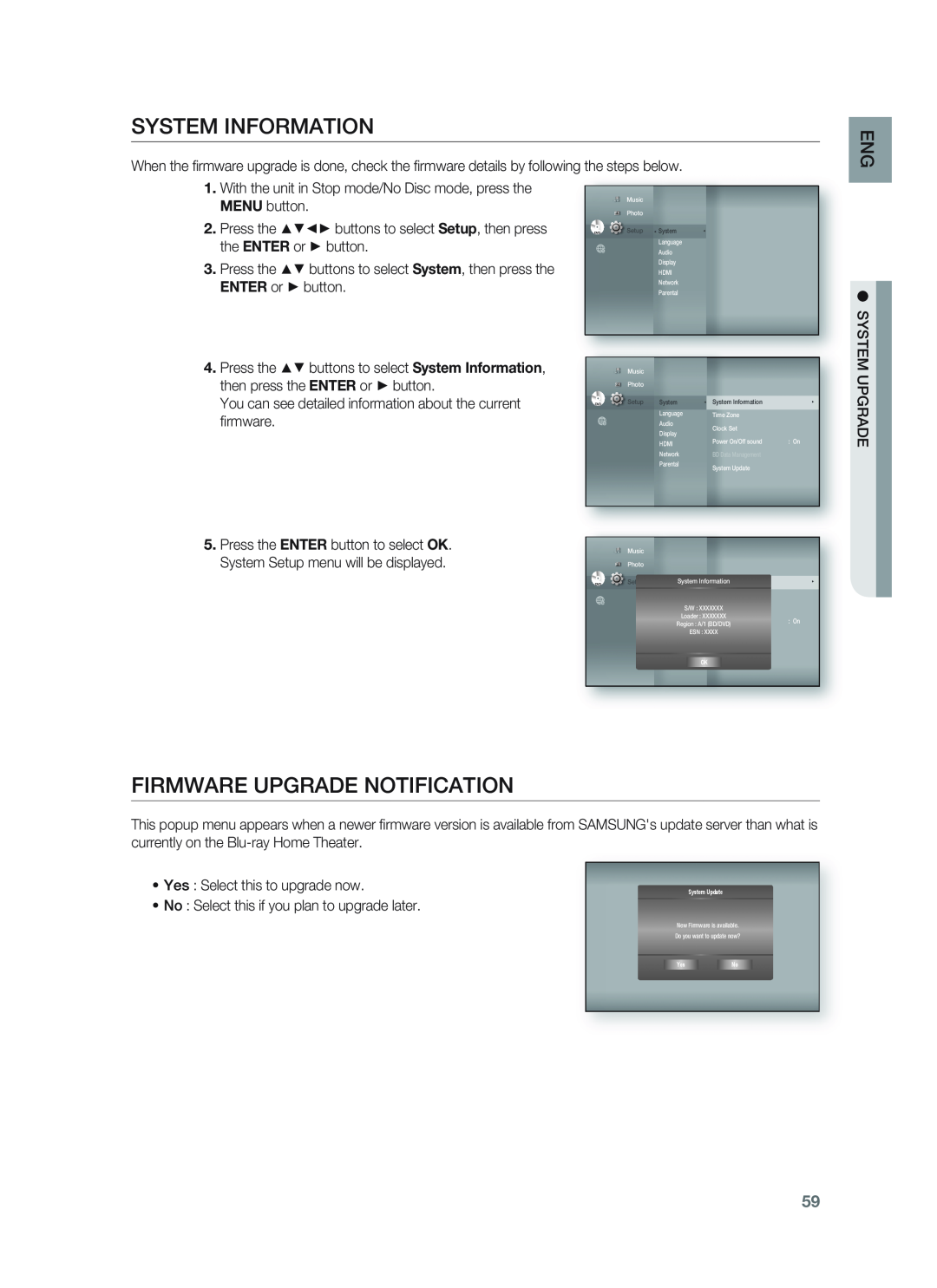 Samsung HT-BD1252, HT-BD1255 user manual System Information, Firmware Upgrade Notification 
