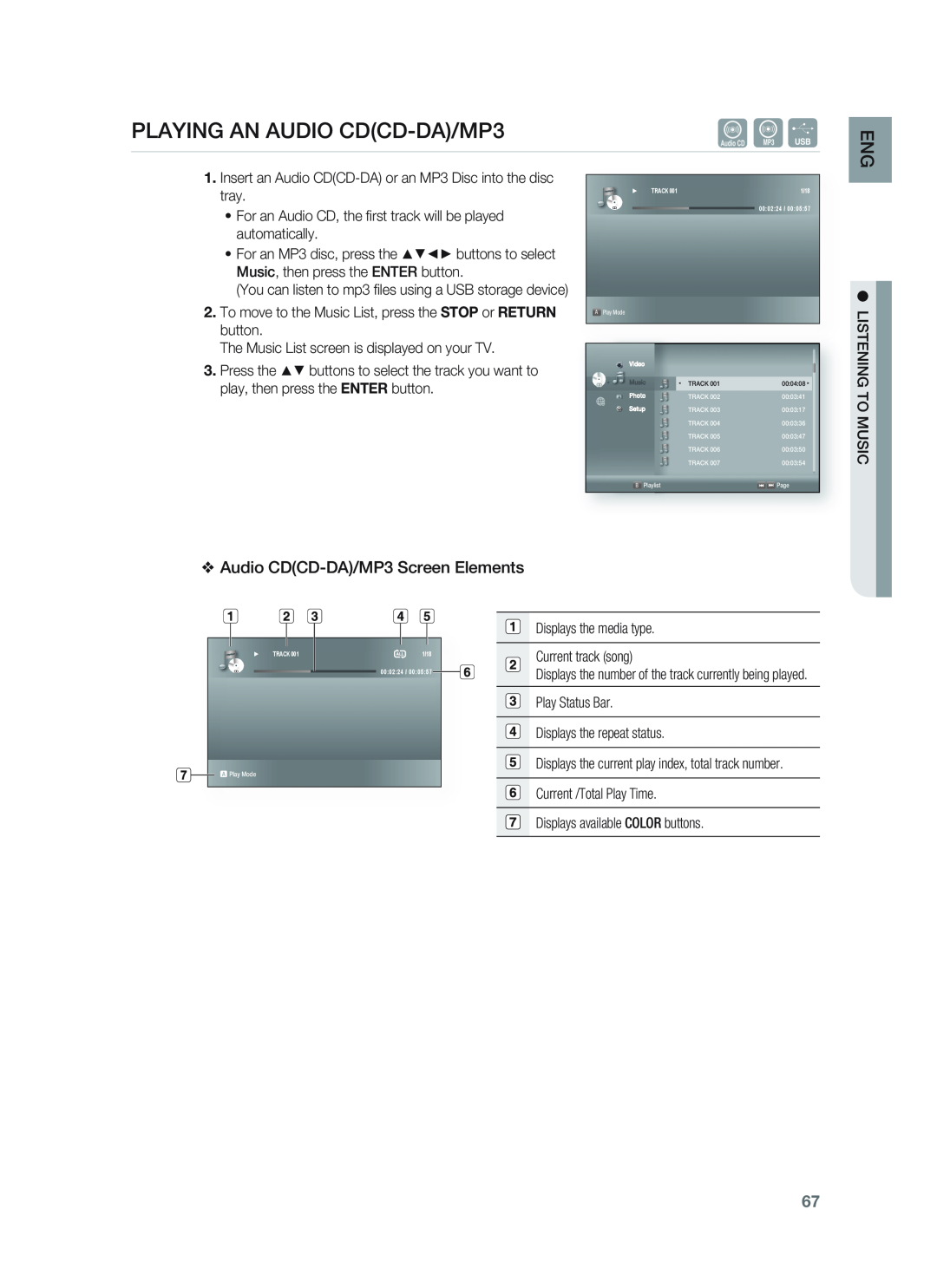 Samsung HT-BD1252, HT-BD1255 user manual PLAYING AN AUDIO CDCD-DA/MP3 