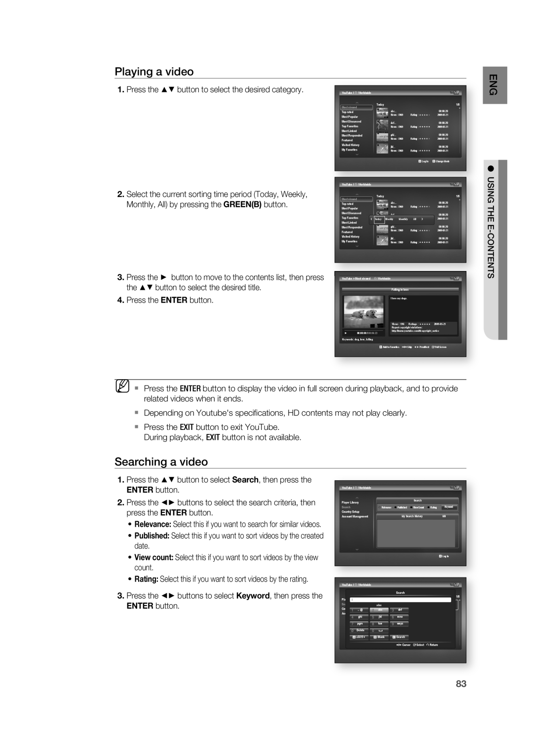 Samsung HT-BD1252, HT-BD1255 user manual Playing a video, Searching a video 