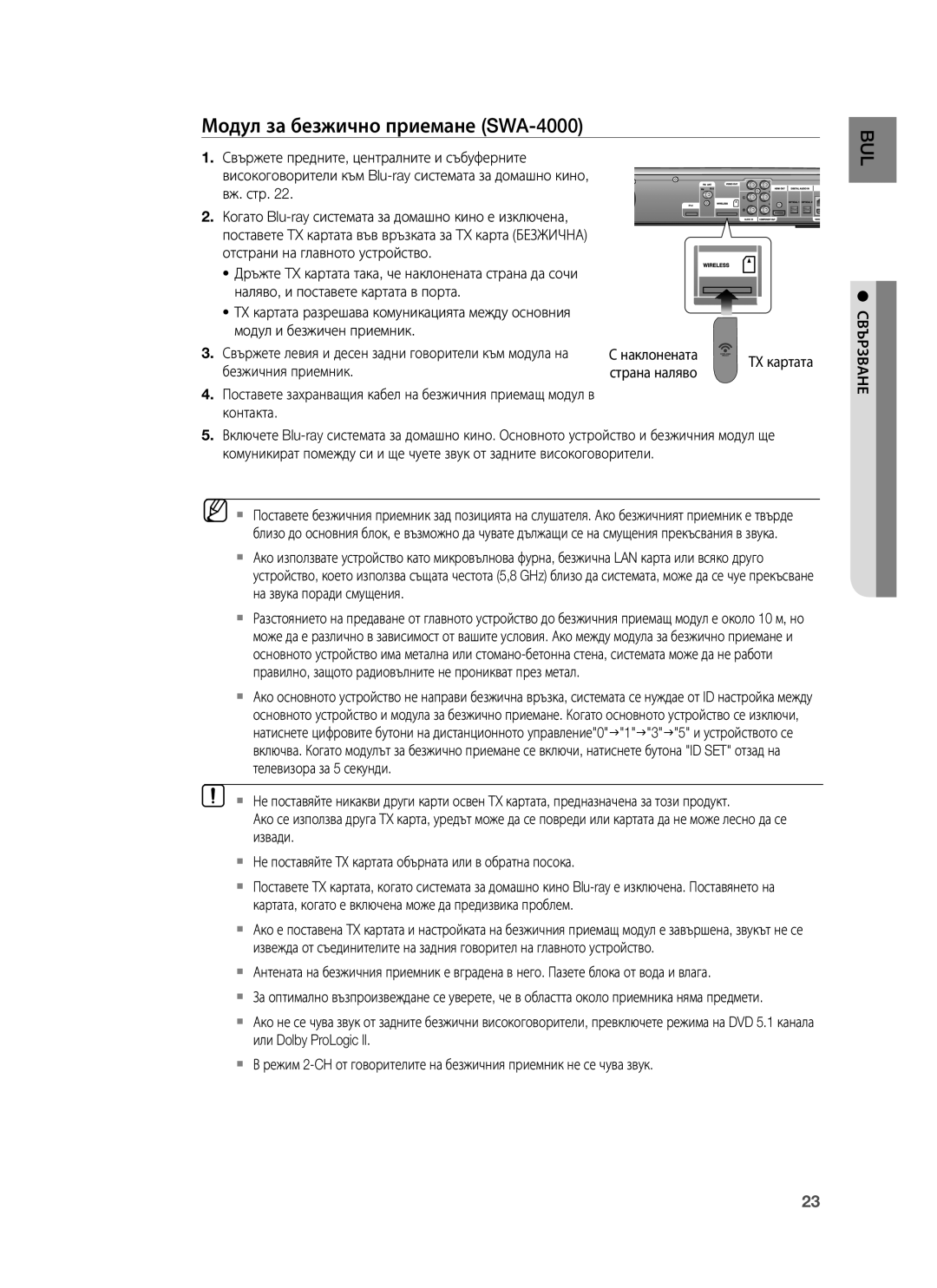 Samsung HT-BD1255R/XEE, HT-BD1255R/EDC, HT-BD1250R/EDC manual Наклонената ТХ картата Страна наляво 