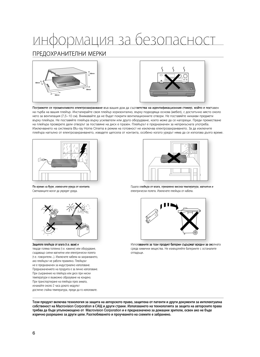 Samsung HT-BD1255R/EDC, HT-BD1250R/EDC, HT-BD1255R/XEE manual Информация за безопасност, Предохранителни Мерки 