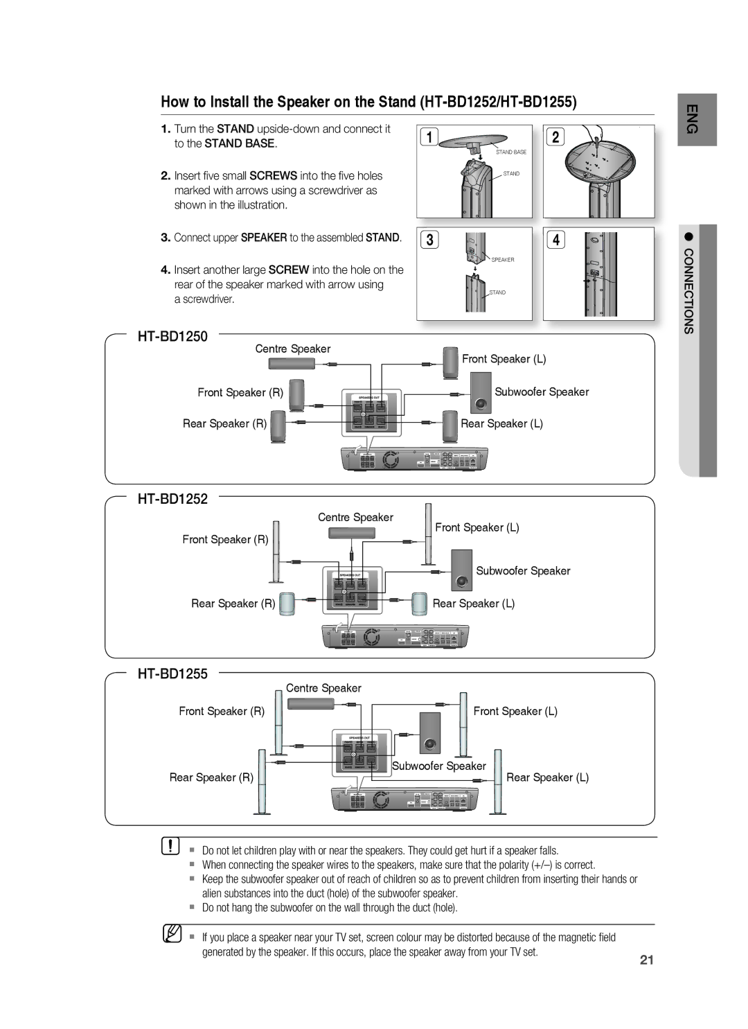 Samsung HT-BD1252R/EDC, HT-BD1255R/EDC, HT-BD1250R/XET, HT-BD1250R/EDC, HT-BD1255R/XEF, HT-BD1250R/XEF manual Connections 