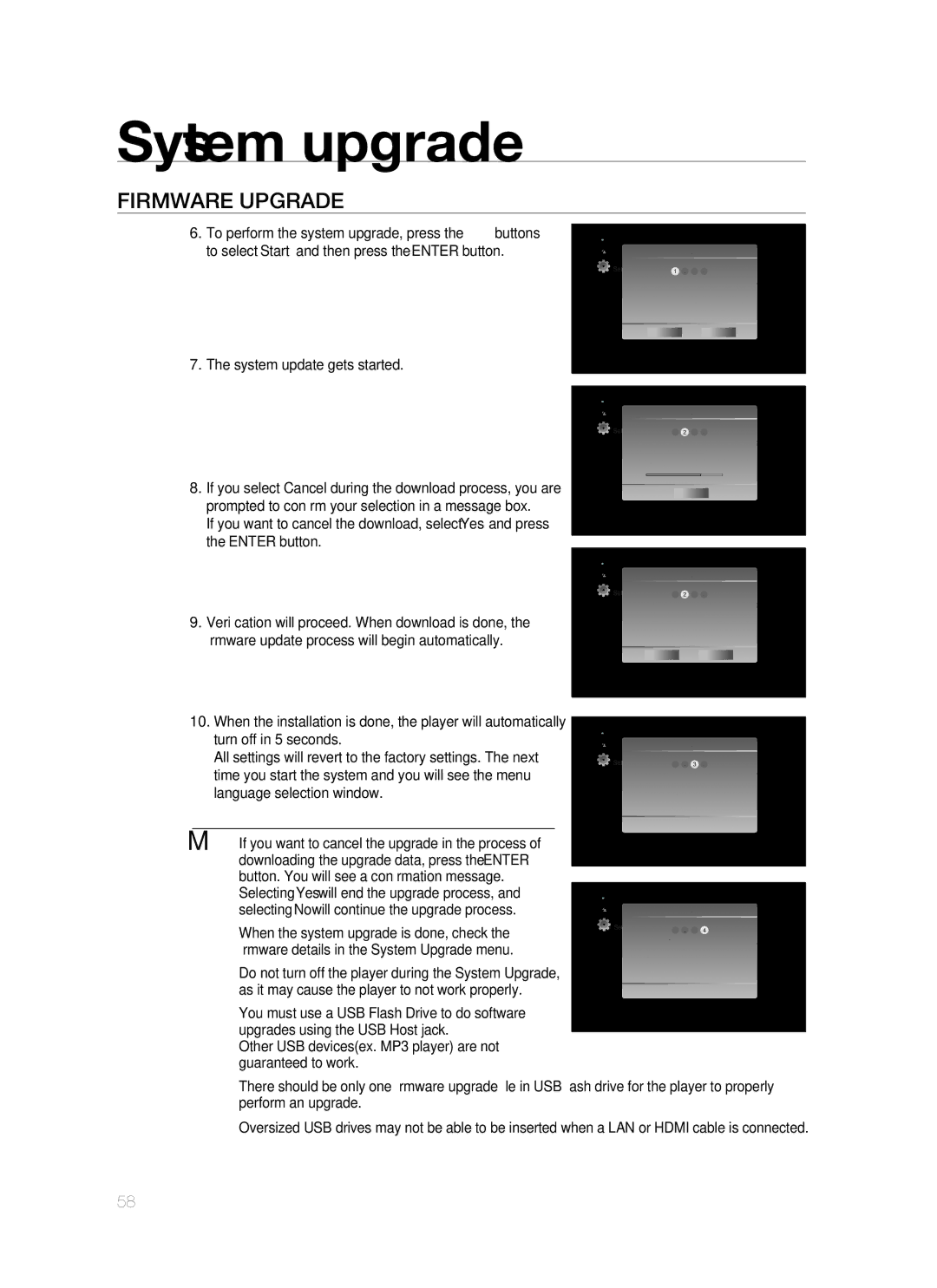 Samsung HT-BD1250R/XEE To perform the system upgrade, press the buttons, To select Start and then press the Enter button 