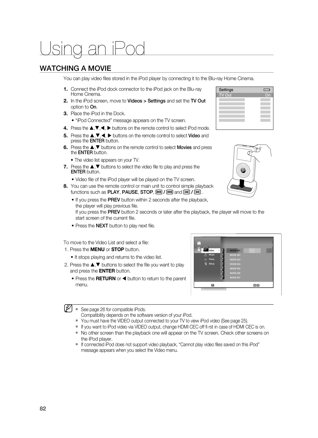 Samsung HT-BD1250R/XET, HT-BD1255R/EDC, HT-BD1252R/EDC, HT-BD1250R/EDC, HT-BD1255R/XEF, HT-BD1250R/XEF manual Watching a Movie 