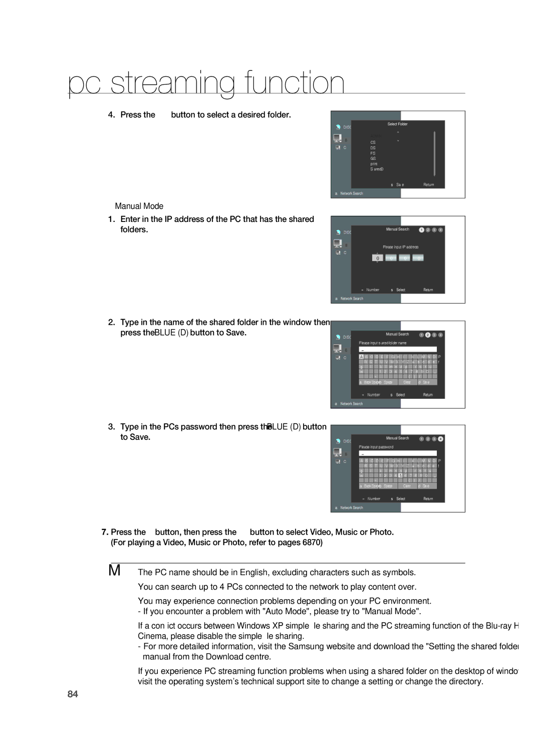 Samsung HT-BD1255R/XEF, HT-BD1255R/EDC, HT-BD1252R/EDC, HT-BD1250R/XET, HT-BD1250R/EDC, HT-BD1250R/XEF Pc streaming function 