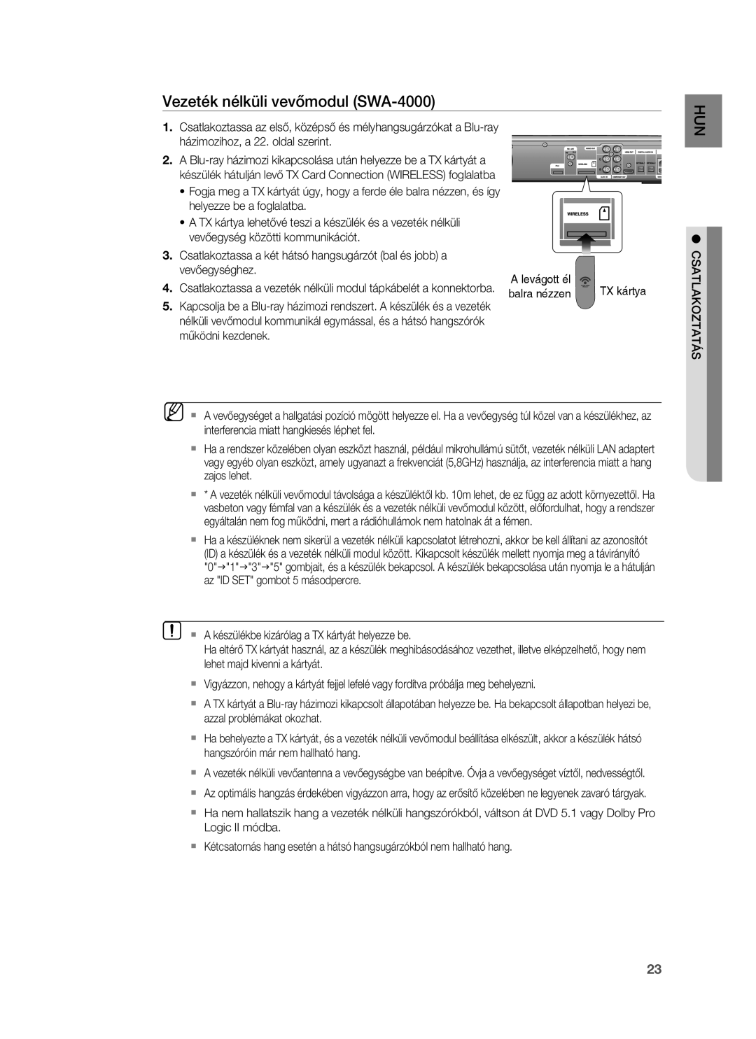 Samsung HT-BD1252R/XEE, HT-BD1255R/EDC, HT-BD1252R/EDC, HT-BD1250R/XET, HT-BD1250R/EDC, HT-BD1255R/XET manual Csatlakoztatás 