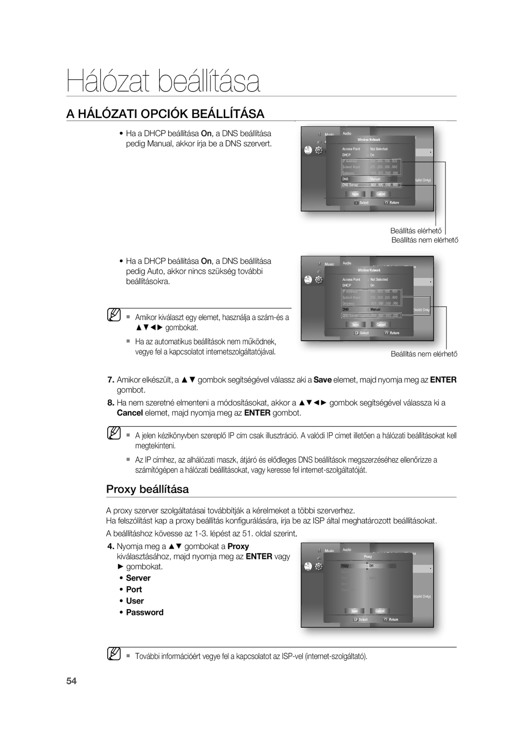 Samsung HT-BD1250R/XEE, HT-BD1255R/EDC, HT-BD1252R/EDC, HT-BD1250R/XET, HT-BD1250R/EDC Proxy beállítása, Beállítás elérhető 