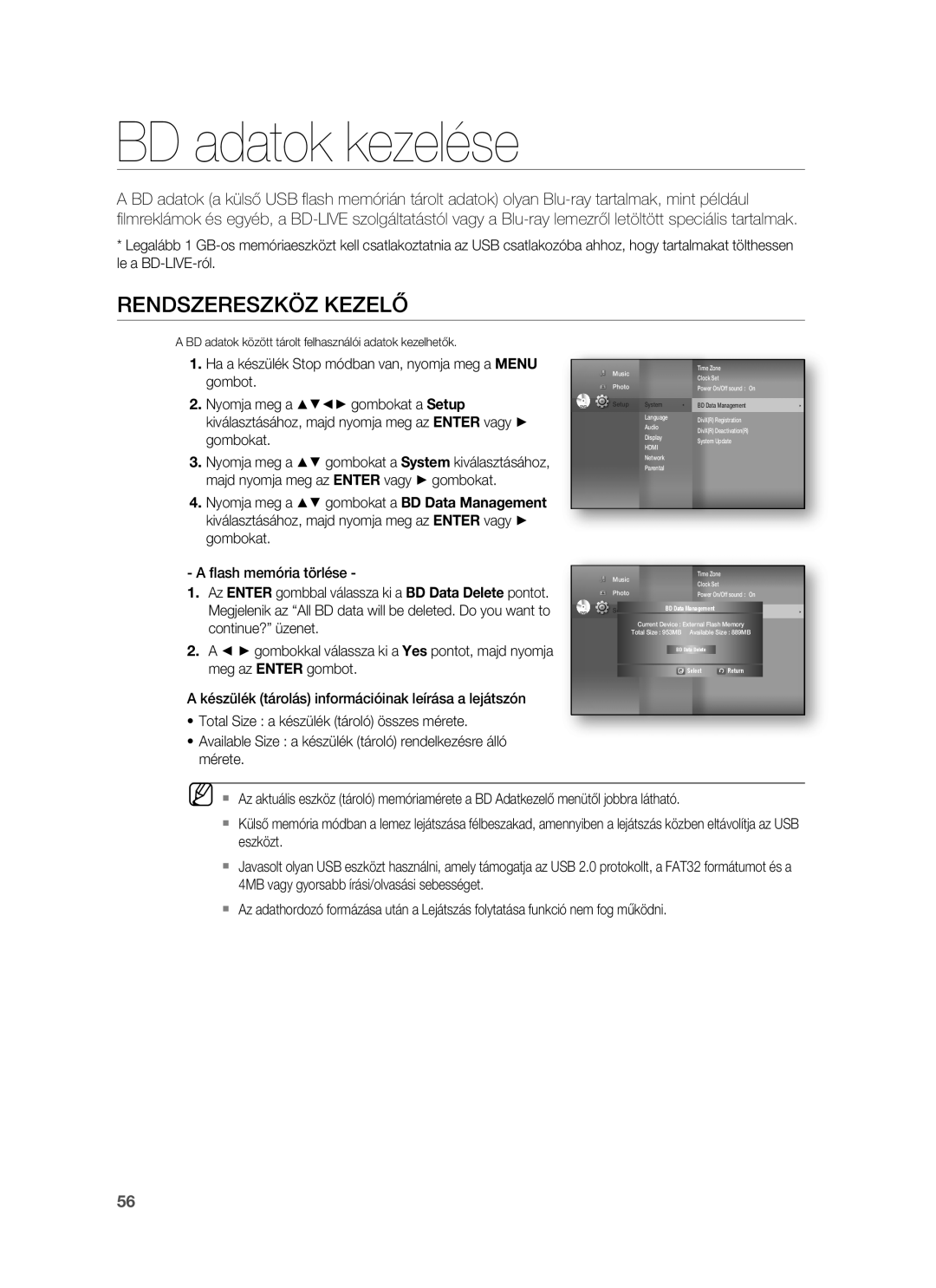 Samsung HT-BD1255R/EDC, HT-BD1252R/EDC, HT-BD1250R/XET, HT-BD1250R/EDC manual BD adatok kezelése, Rendszereszköz Kezelő 