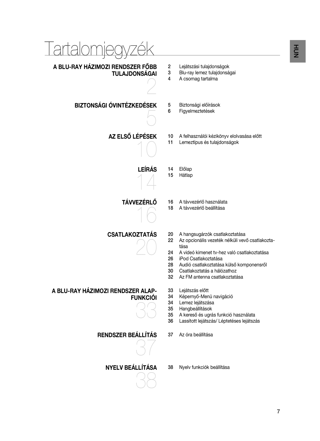 Samsung HT-BD1252R/XEE, HT-BD1255R/EDC, HT-BD1252R/EDC, HT-BD1250R/XET, HT-BD1250R/EDC, HT-BD1255R/XET manual Tartalomjegyzék 