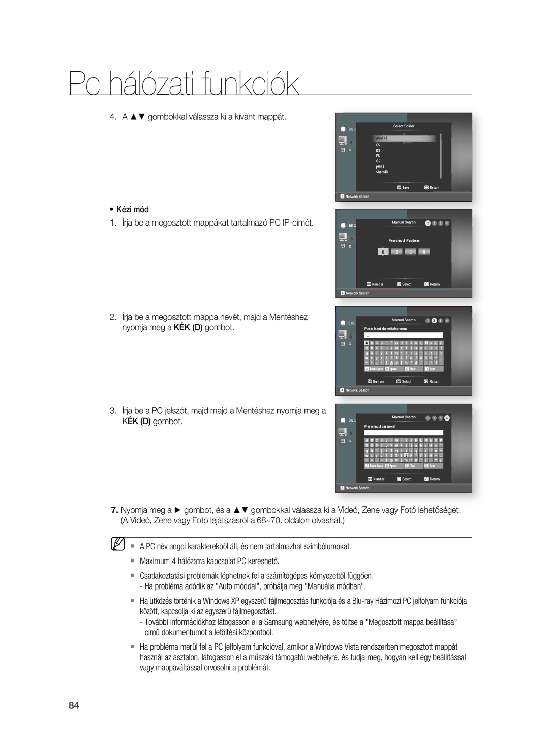 Samsung HT-BD1255R/XET, HT-BD1255R/EDC, HT-BD1252R/EDC, HT-BD1250R/XET manual Gombokkal válassza ki a kívánt mappát Kézi mód 