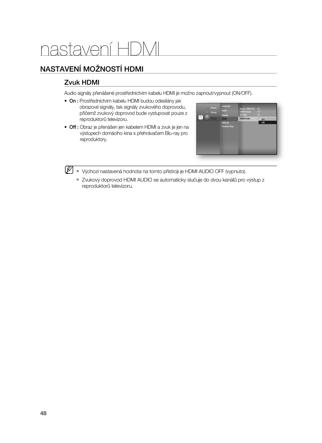 Samsung HT-BD1250R/EDC, HT-BD1255R/EDC, HT-BD1252R/EDC, HT-BD1250R/XET, HT-BD1255R/XET manual Zvuk Hdmi 