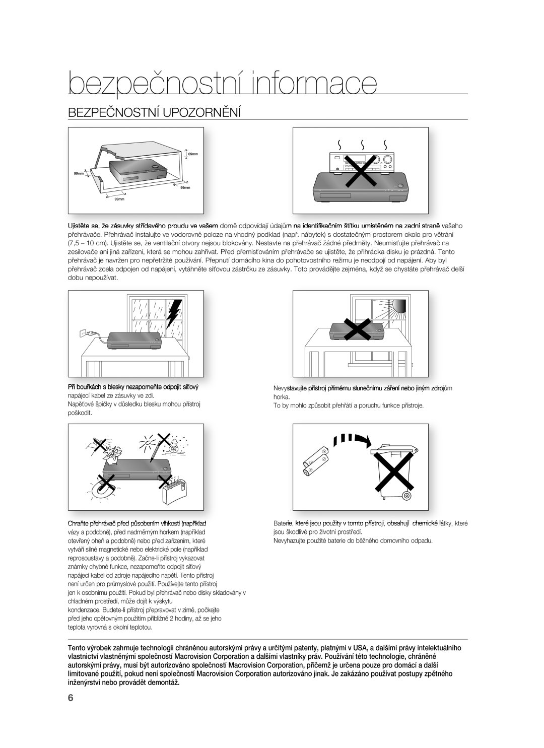 Samsung HT-BD1252R/EDC, HT-BD1255R/EDC, HT-BD1250R/XET, HT-BD1250R/EDC, HT-BD1255R/XET manual Bezpečnostní Upozornění 