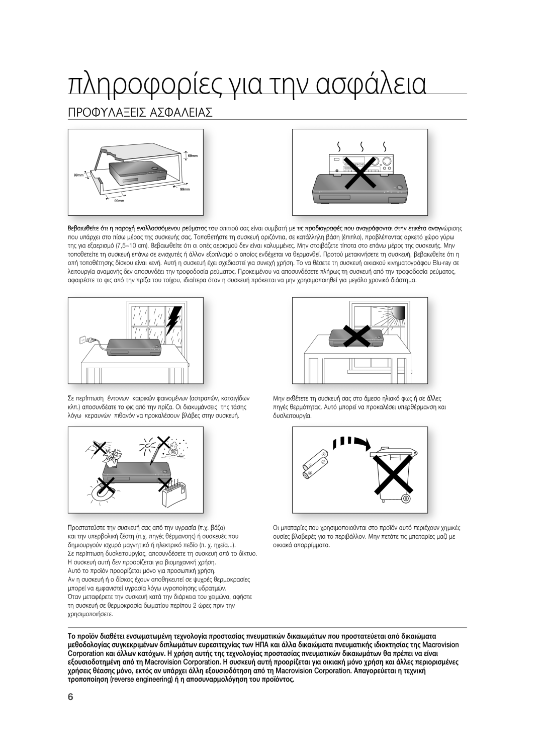 Samsung HT-BD1255R/EDC manual Πληροφορίες για την ασφάλεια, Προφυλαξεισ Ασφαλειασ 