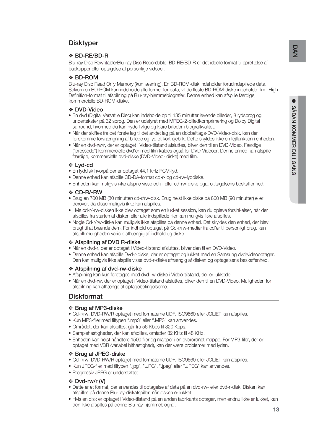 Samsung HT-BD1250R/XEE, HT-BD1255R/XEE, HT-BD1252R/XEE manual Disktyper, Diskformat 