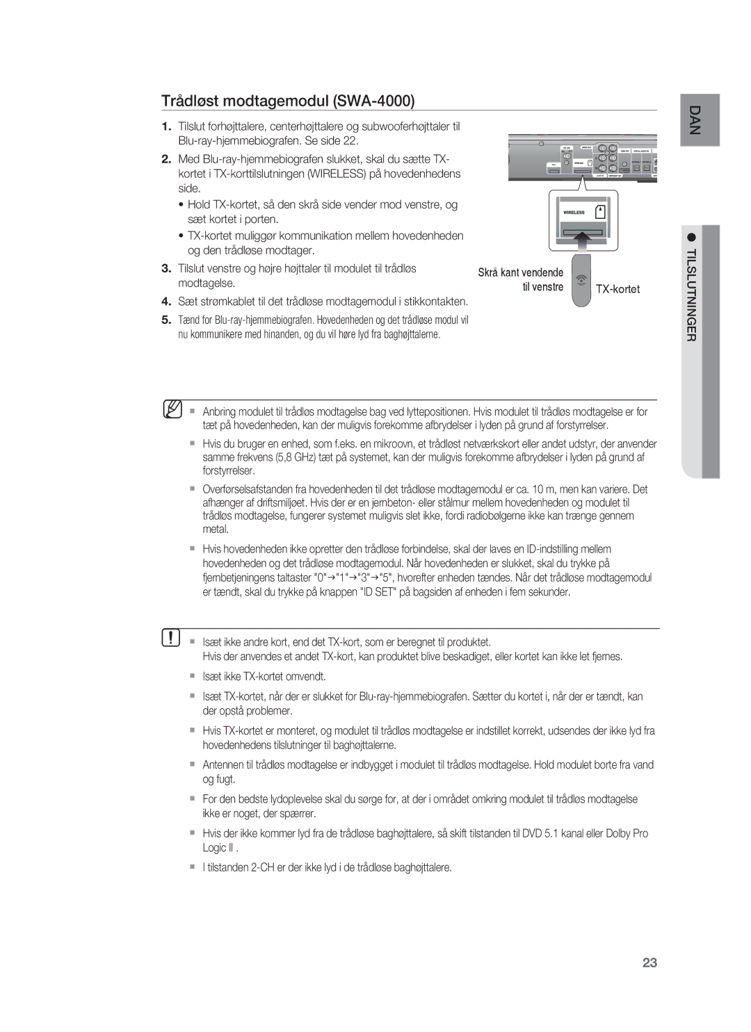 Samsung HT-BD1252R/XEE, HT-BD1255R/XEE, HT-BD1250R/XEE manual Trådløst modtagemodul SWA-4000 