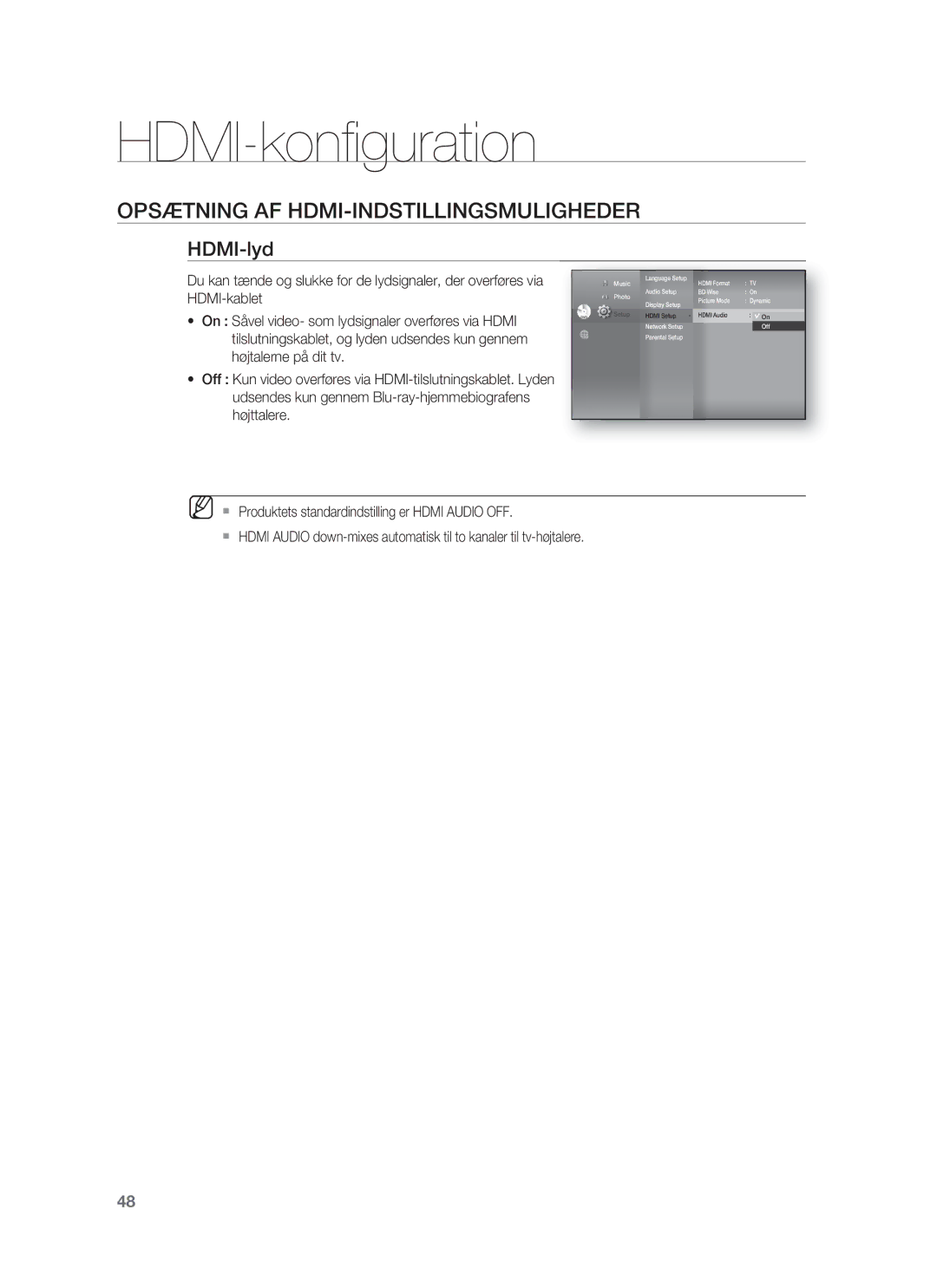 Samsung HT-BD1255R/XEE, HT-BD1250R/XEE manual HDMI-lyd, HDMI-kablet, On Såvel video- som lydsignaler overføres via Hdmi 