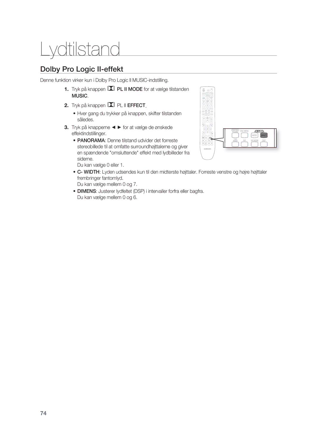 Samsung HT-BD1252R/XEE, HT-BD1255R/XEE, HT-BD1250R/XEE manual Dolby Pro Logic II-effekt, Music 