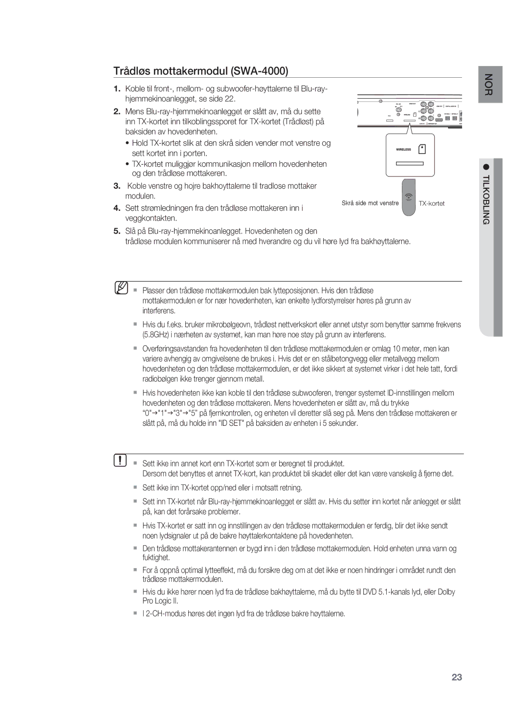 Samsung HT-BD1252R/XEE, HT-BD1255R/XEE, HT-BD1250R/XEE manual Trådløs mottakermodul SWA-4000 