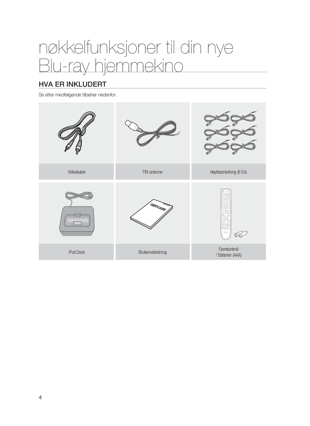 Samsung HT-BD1250R/XEE, HT-BD1255R/XEE, HT-BD1252R/XEE manual HVA ER Inkludert 