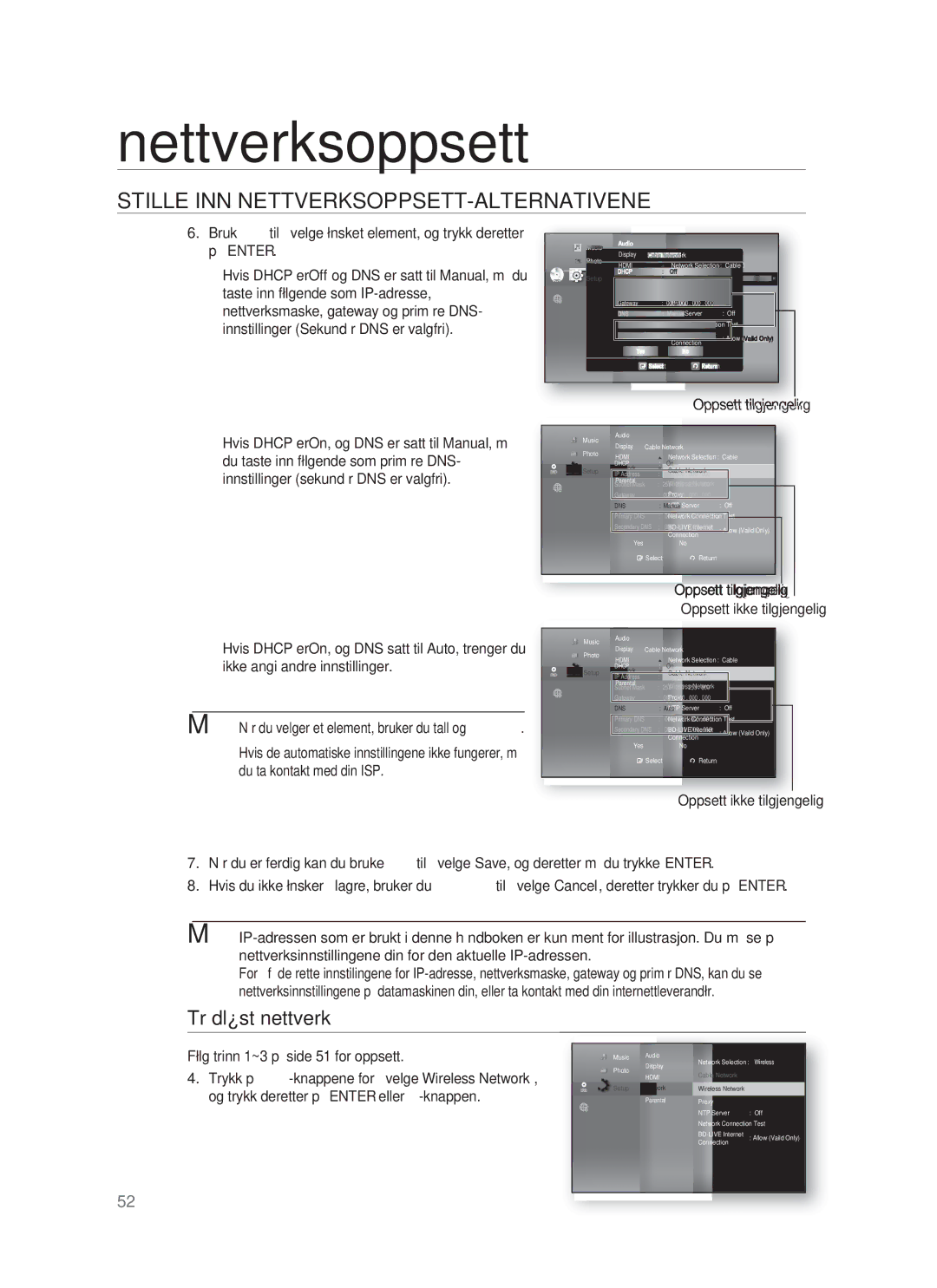 Samsung HT-BD1250R/XEE, HT-BD1255R/XEE, HT-BD1252R/XEE manual Trådløst nettverk 