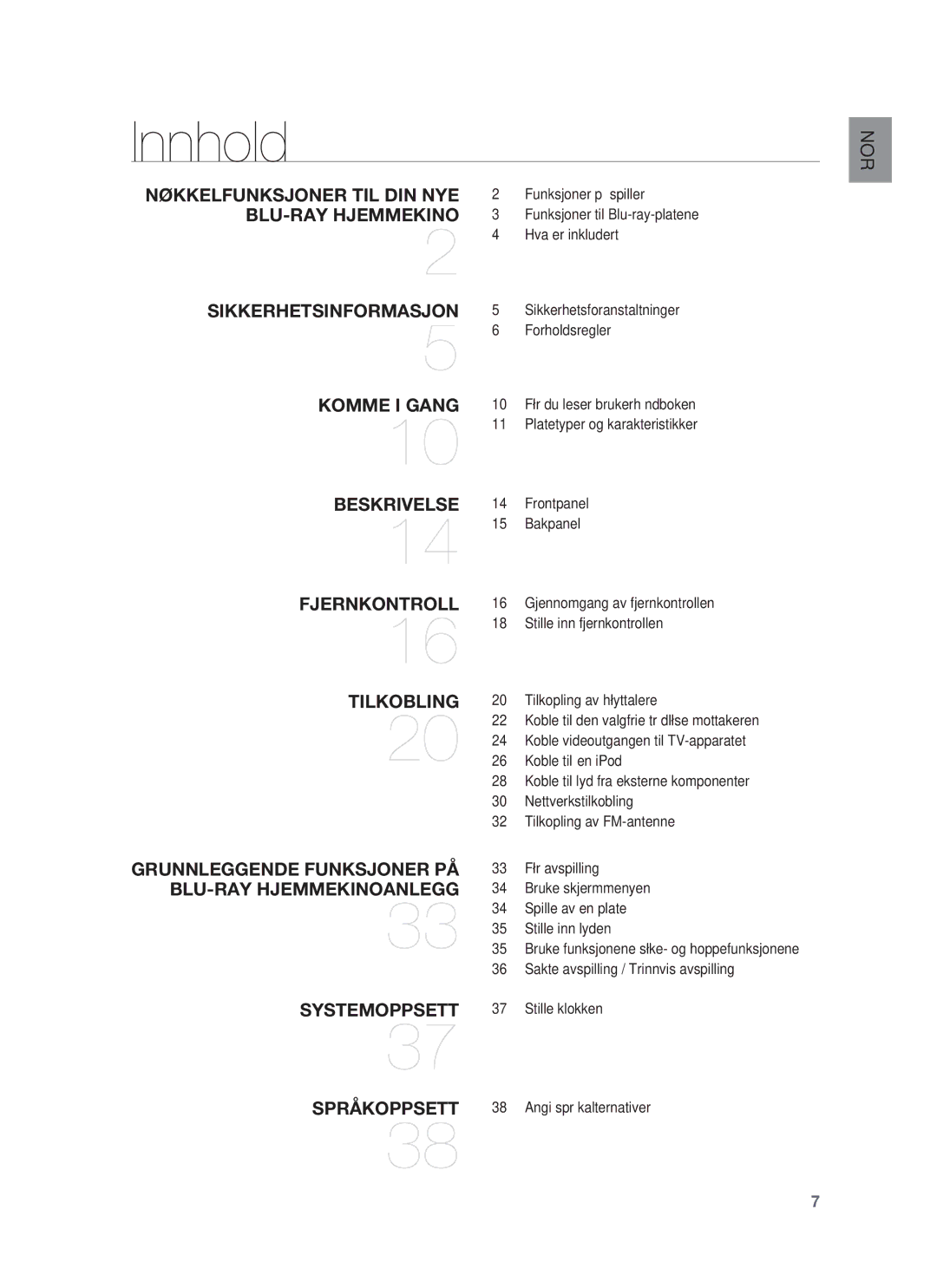 Samsung HT-BD1250R/XEE, HT-BD1255R/XEE, HT-BD1252R/XEE manual Innhold 