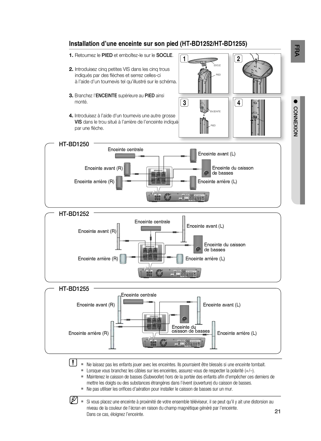 Samsung HT-BD1250R/XEF, HT-BD1255R/XEF manual Connexion, Dans ce cas, éloignez l’enceinte 