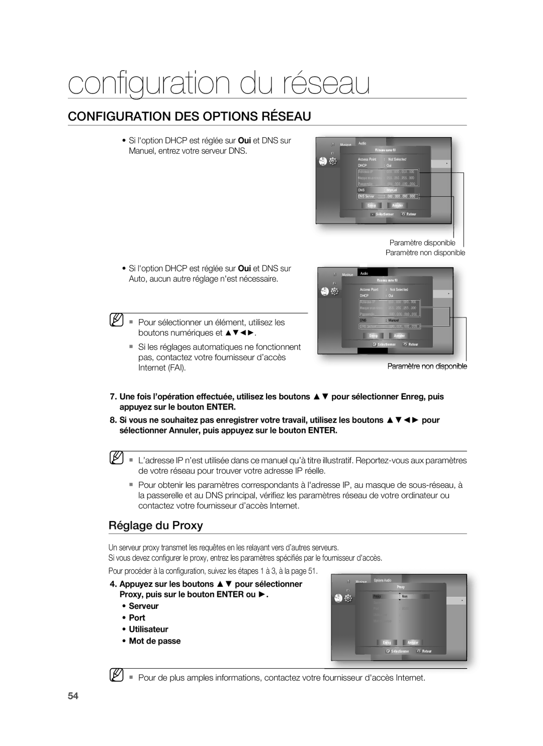 Samsung HT-BD1255R/XEF, HT-BD1250R/XEF manual Réglage du Proxy 