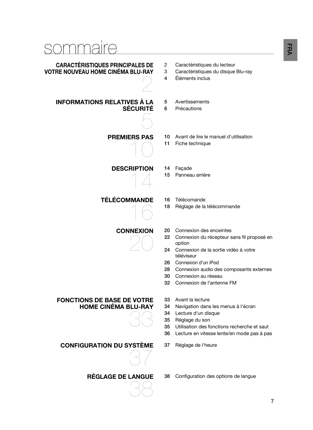 Samsung HT-BD1250R/XEF, HT-BD1255R/XEF manual Sommaire 