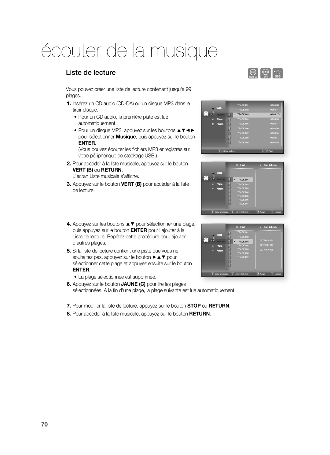 Samsung HT-BD1255R/XEF, HT-BD1250R/XEF manual Liste de lecture 